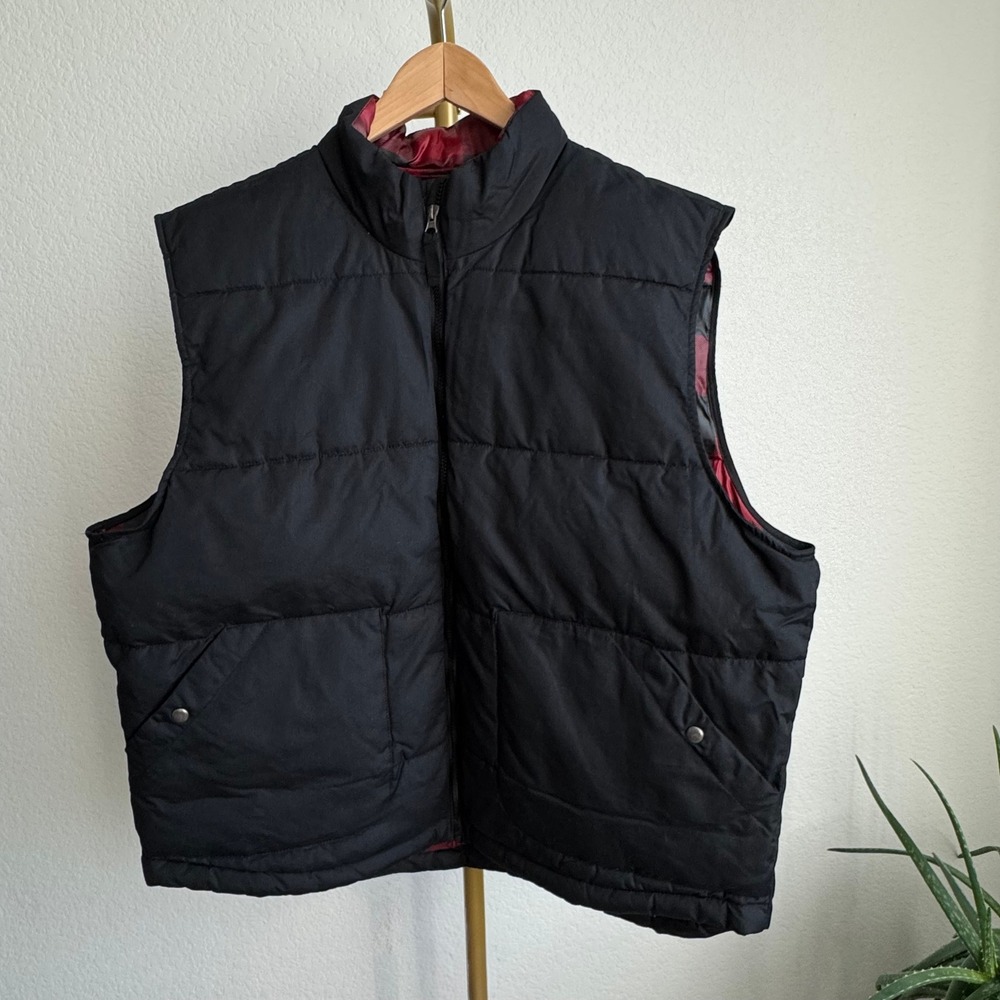 Quilted Black Puffer Vest Full Zip 2 Front Pockets XXL Outdoor Layering Retro